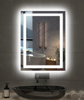 Amorho front view of 24x32 LED mirror showing bright balanced lighting for makeup