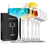 Amyoole front view of six coupe glasses in gift-ready box, elegant presentation benefit