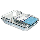 Anchor Hocking front view of 3-piece glass bakeware set, durable oven-to-table use