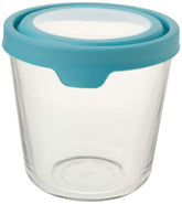 Anchor Hocking front view showing container and Mineral Blue lid, durable storage benefit