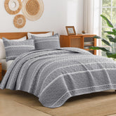 Andency front full bedspread showing striped pattern and generous drape