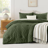 Andency comforter front view showing dark olive color and modern tufting for elegant styling