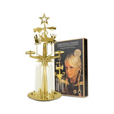 Angel Chimes brass front view showing carousel and four candles by Angel Chimes for festive ambiance