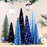 Anglechic blue cone trees front view showing festive centerpiece appeal