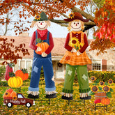 Anglechic front view of five fall yard stakes showing seasonal curb appeal