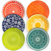 Annovero front view of six colorful plates showing design and durability