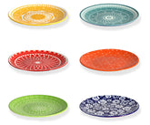 Annovero front view of six dessert plates showing clean design and durability