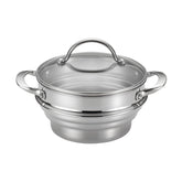 Anolon steamer front view showing polished finish and compact design benefit