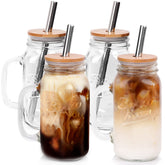 ANOTION mason jars front view showing set and handles, ready to serve