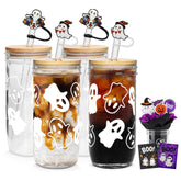 ANOTION front view of ghost mason jar showing festive design and capacity