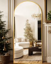 Antok arched gold mirror front view shows elegant full-length benefit