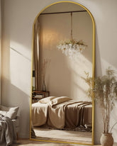 Antok gold arched full-length mirror front view showing sleek reflection