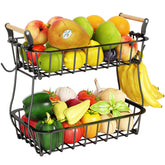 ANTOPY front view of two-tier basket showing organized fruits and compact footprint