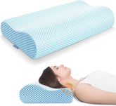 Anvo front view of contoured pillow showing ergonomic shape and neck support