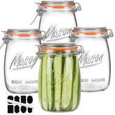 Anwoi front view of four 32oz jars showing clear glass and neat organization