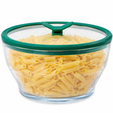Anyday front view of glass pasta cooker showing clear kale color and safe cooking
