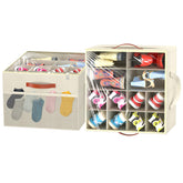 Aokeyee front view of two beige organizers showing neat stacked storage and space saving