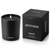 APOTHEKE Charcoal candle front view showing elegant glass and label