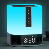 APUZOM front view showing lamp, clock and speaker for versatile bedside use