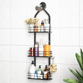 Aquohola front view of 3-tier hanging caddy showing neat storage benefit