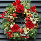 ArcadiaArt front view of 24-inch wreath showing full greenery and ornaments for instant curb appeal