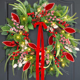 ArcadiaArt wreath on front door showing full festive entrance and curb appeal