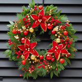 ArcadiaArt wreath on front door showing full festive curb appeal