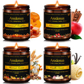 Aredenua fall candles pack front showing four seasonal jars and warm appeal