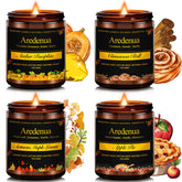 Aredenua front packaging showing four autumn soy candles and inviting presentation