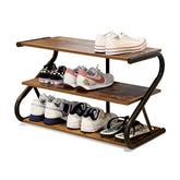 Aroktake front view showing compact S-shaped shoe rack saving floor space