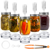Artcome front view of full kit showing lids weights airlocks and tong for convenient fermenting