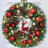 Artflower front door wreath hung on red door, welcoming curb appeal