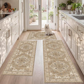 Articosy front view of three-piece beige cream rug set showing vintage boho style and coordination