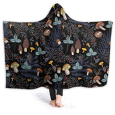 ARTIEMASTER front view of mushroom hooded blanket shows full print and cozy drape