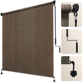 Artpuch front packaging showing mocha roller shade and included hardware for quick install