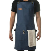 Asaya apron front view showing pockets and fit, durable protection