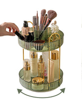 Asayuee front view showing green two-tier organizer and neat cosmetics