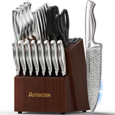 Astercook knife block front view showing full set for organized storage and quick access
