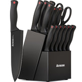 Astercook front view of full knife set in block showcasing organized storage benefit