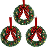 ATDAWN mini wreath front view showing realistic greenery and plaid bow