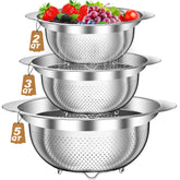 AUFETQ front view of stainless steel colander set showing durable finish and sizes