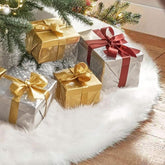 Aukuel front view of white tree skirt creating elegant snowy base