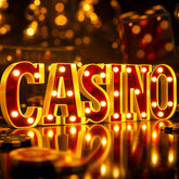 Aurelema front view of CASINO sign showing warm red glow and mirrored finish