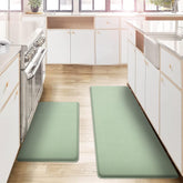 AUTODECO front view of light green two-piece mat set showing color and shape, adds comfort