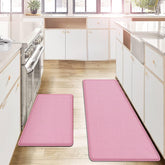 AUTODECO front view of pink two-piece kitchen mat set showing design and sizes