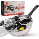 AVACRAFT front view of stainless steel poacher pan with lid showing sleek finish and versatility