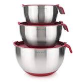 AVACRAFT front view of red nesting bowls with lids showing set and color benefit