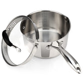 AVACRAFT front view of saucepan showing polished exterior and lid, stylish kitchen centerpiece