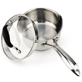 AVACRAFT front view of saucepan showing balanced handles and polished finish