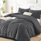 AveLom front view of comforter set showing neat seersucker texture and modern grey tone